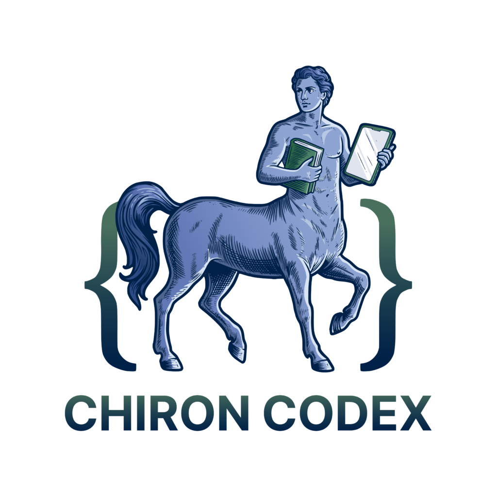The Chiron Codex logo: a centaur holding a book and a tablet computer.